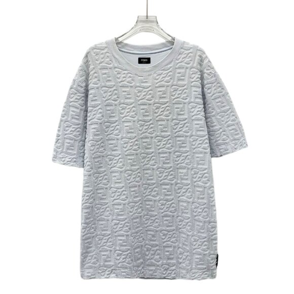 Fendi Light blue embossed logo monogram cotton T-Shirt - Picture 1 of 9